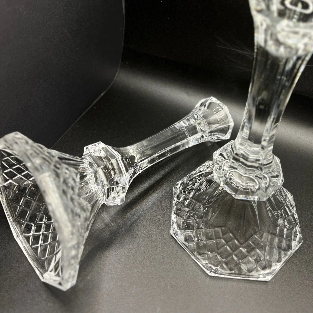 Elegant Vintage Regency 8” Heavy Lead Crystal Candlesticks- Pair